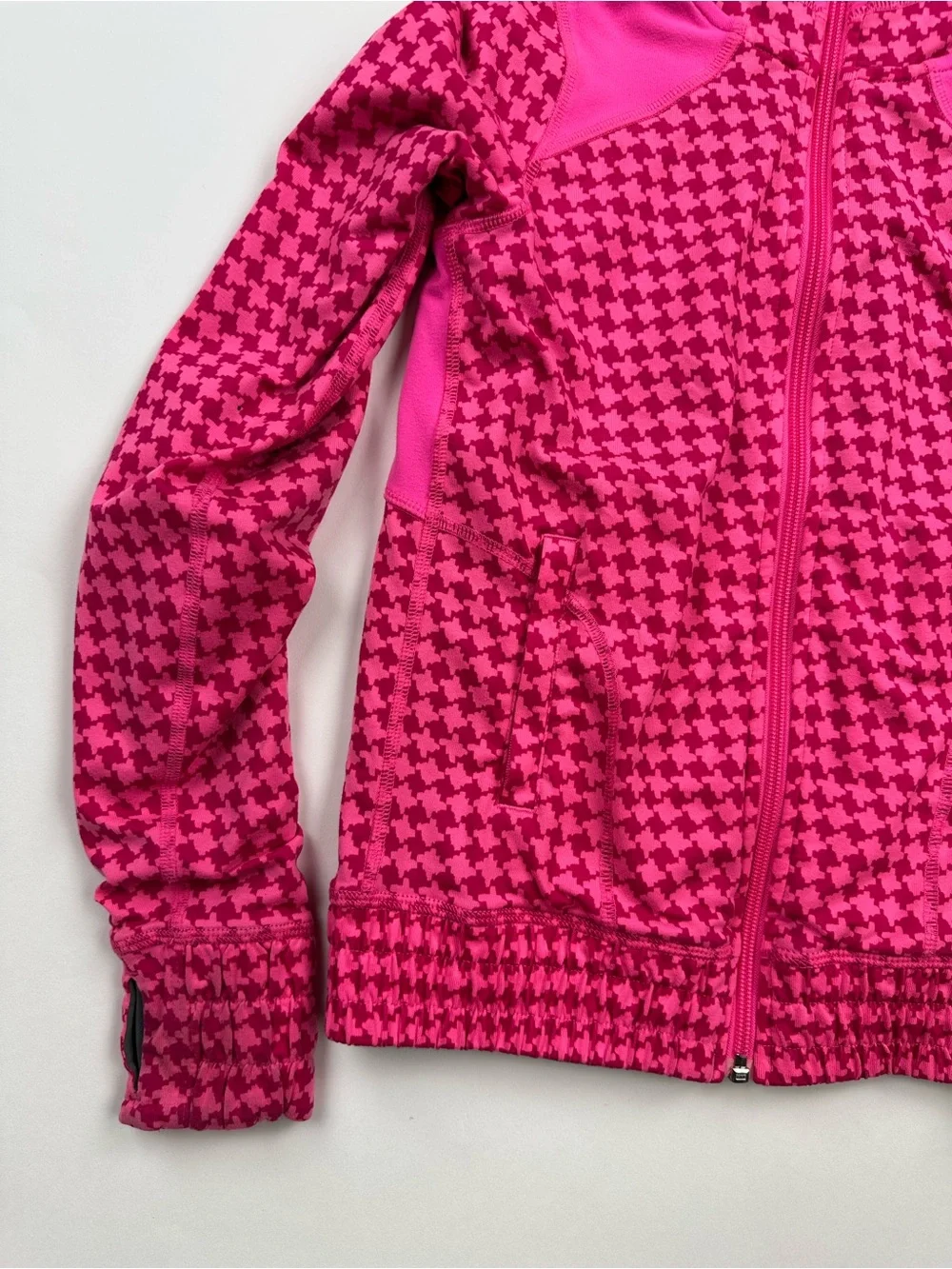 Ivivva Girls Reversible Pink Houndstooth Reversible Full Zip Jacket Size 8